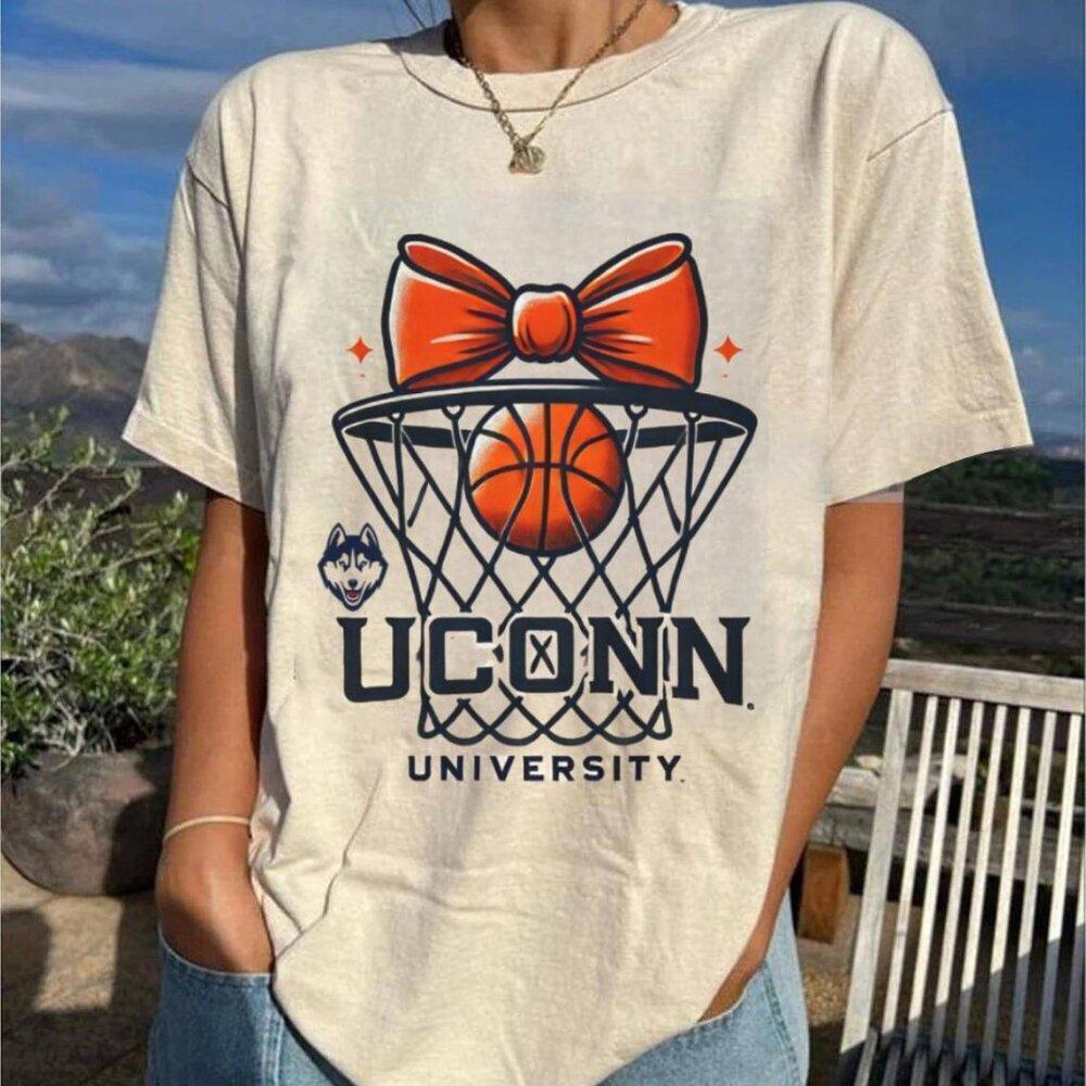 Basketball Net Coquette Bow Basketball Mom Girl Uconn University Shirt Tee